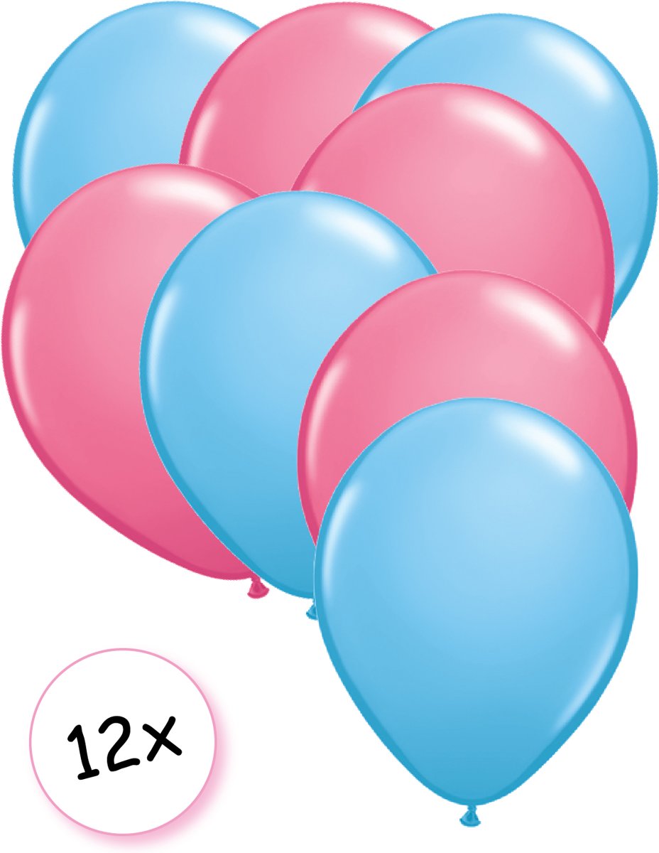 Ballonnen Licht blauw & Roze 12 stuks 27 cm